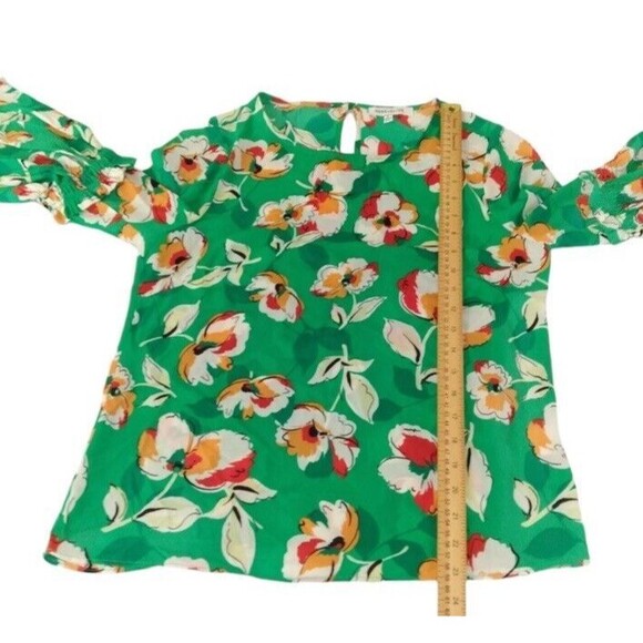 Rose Olive Blouse Womens Green Floral Long Bell Sleeve Scoop Neck Boho Top SZ L - Picture 7 of 9